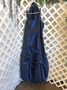 Fiesta Blue Metallic Midi Dress Size L/XL 14 16 Layered Draped Formal